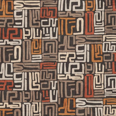 Tapet cu model abstract în tonuri de negru, roșu, maro și bej, inspirat din tradițiile africane.