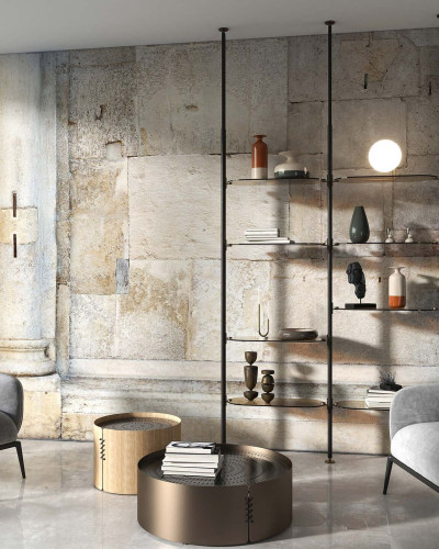 Tapet cu aspect de piatra naturala, cu design inspirat de arhitectura clasica.