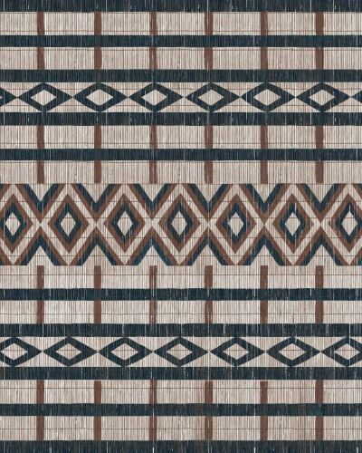 Tapet Tiebele, Red and Blue, cu model geometric complex, în nuanțe de roșu și albastru.