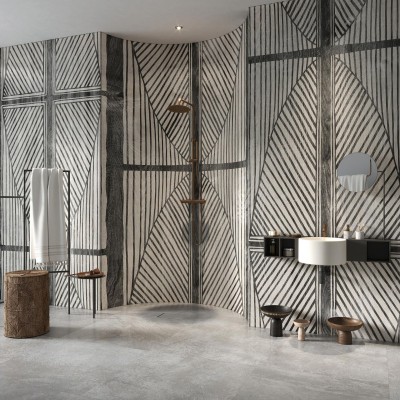 Tapet baie Masai Black cu design tribal modern