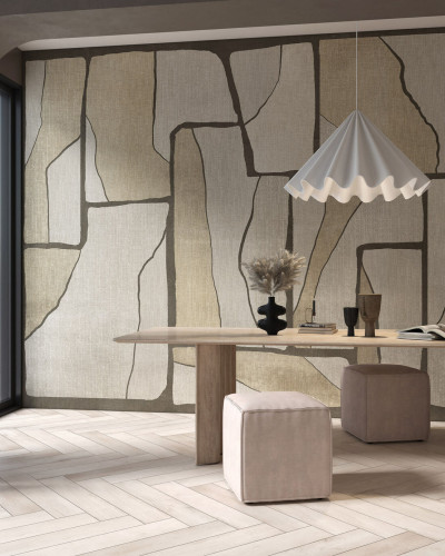 Tapet abstract modern Yakouba Brown - cu tonuri calde de maro și texturi subtile, acest tapet va crea o atmosferă relaxantă și primitoare.