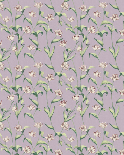 Imaginea de fundal Cordelia, Lavander, Small, prezintă flori albe cu dungi maro pe un fundal lavandă.