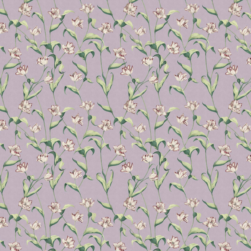 Imaginea de fundal Cordelia, Lavander, Small, prezintă flori albe cu dungi maro pe un fundal lavandă.
