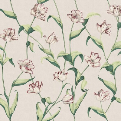 Tapet floral cu flori delicate de culoare alb-roz si un fundal crem