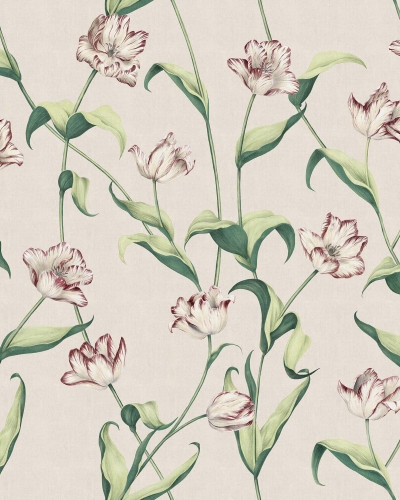 Tapet floral cu flori delicate de culoare alb-roz si un fundal crem