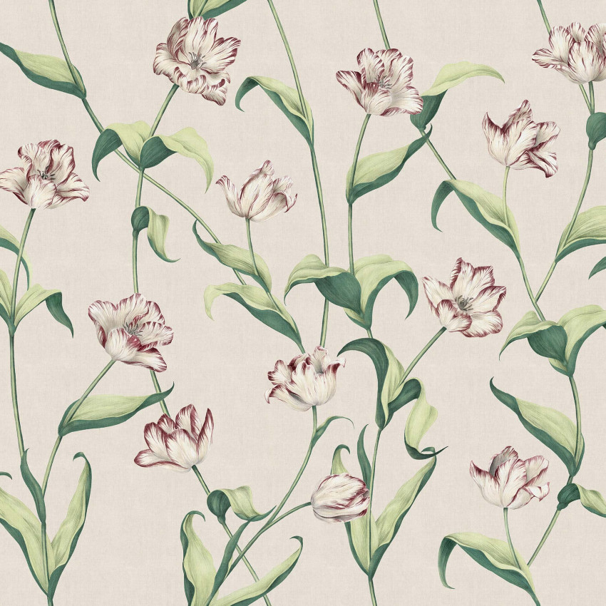 Tapet floral cu flori delicate de culoare alb-roz si un fundal crem