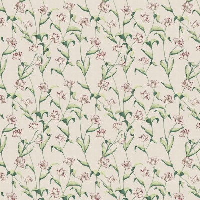 Tapet floral Cordelia Peach cu flori albe delicate si accente roz pe un fundal crem