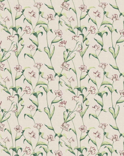 Tapet floral Cordelia Peach cu flori albe delicate si accente roz pe un fundal crem