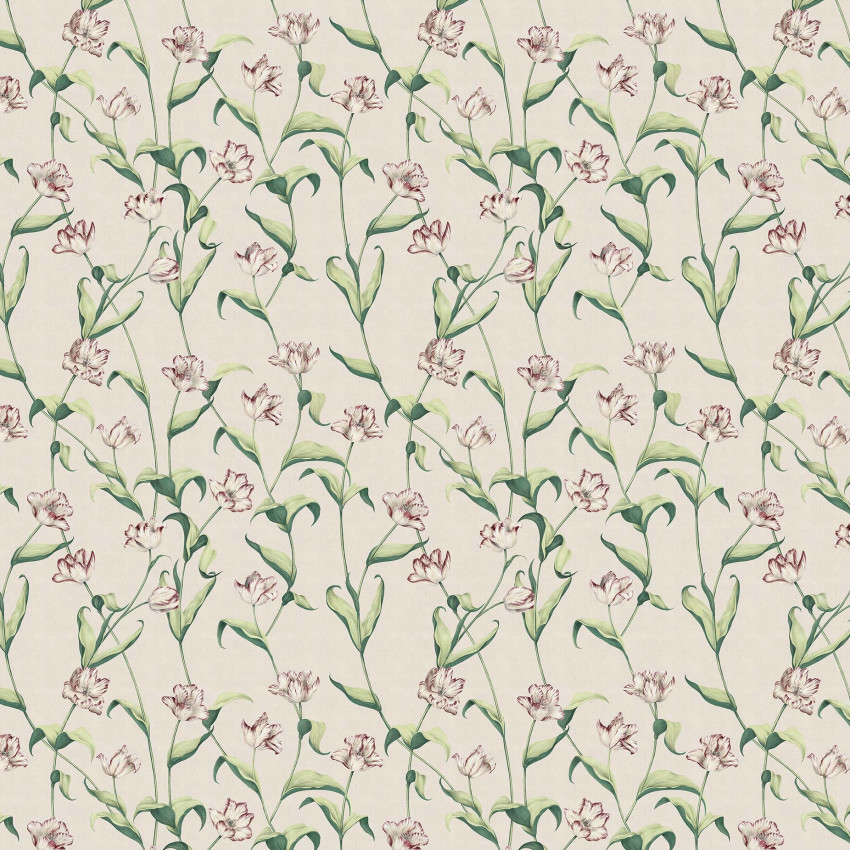 Tapet floral Cordelia Peach cu flori albe delicate si accente roz pe un fundal crem