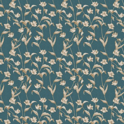 Tapet floral Cordelia Tropical Small cu flori albe pe fond turcoaz