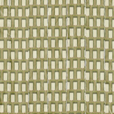 Tapet geometric verde si alb, cu design inspirat din anii 70, pentru decorarea peretilor.