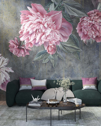 Tapet cu flori roz delicate, perfect pentru living sau dormitor