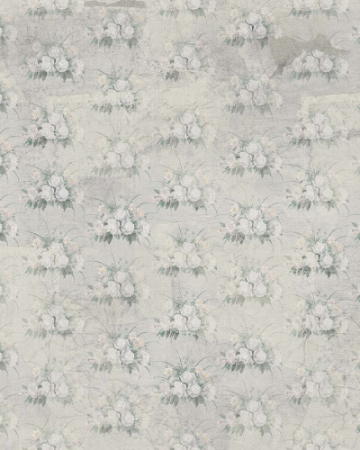 Tapet floral Beth White cu flori albe pe fond crem.