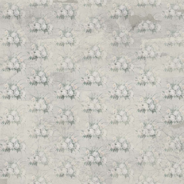 Tapet floral Beth White cu flori albe pe fond crem.