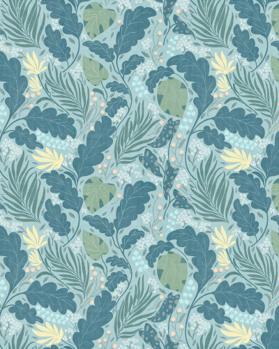 Tapet cu model floral turcoaz pe un fundal bleumarin