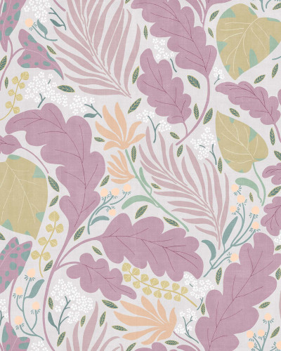 Tapet floral cu frunze si flori in culori pastelate