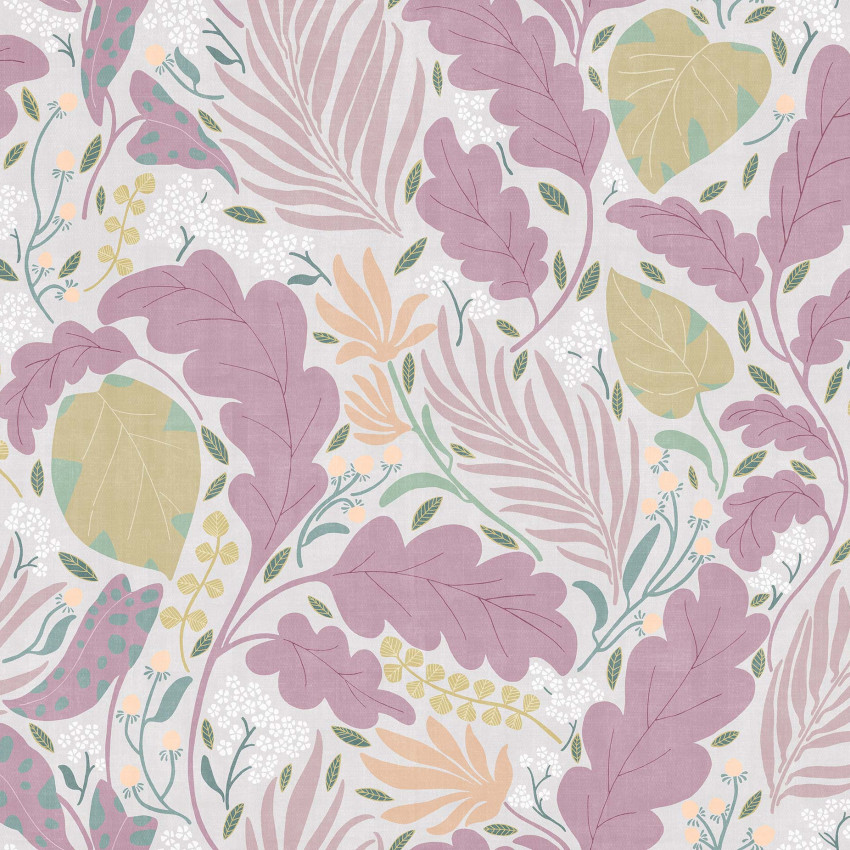 Tapet floral cu frunze si flori in culori pastelate