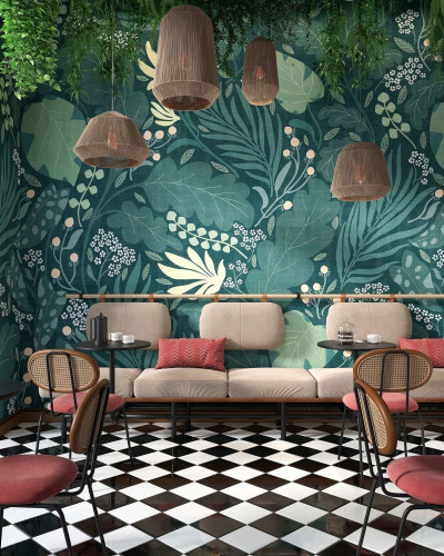 Tapet Paloma Green, Big cu design floral modern