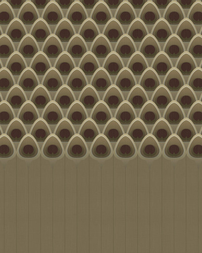 Tapet cu design boiserie aurie, model geometric Art Deco, nuanțe bej și maro