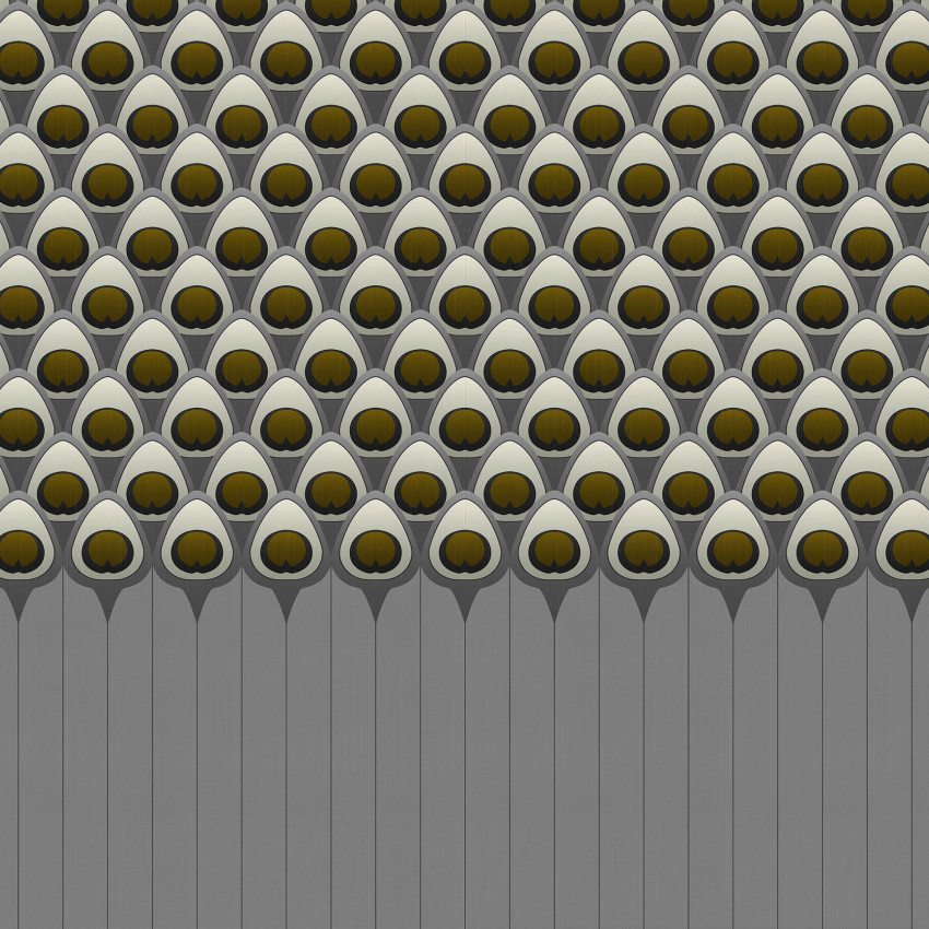 Tapet Don Jose, Grey Boiserie, cu design geometric elegant, accente aurii și o textură fină.