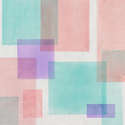 Tapet cu design geometric abstract, în culori pastelate: roz, turcoaz și mov.