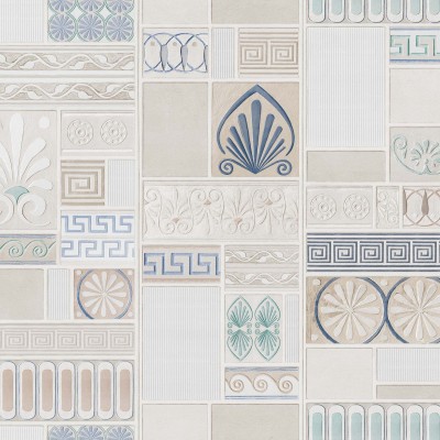 Tapet baie modern cu motive geometrice și ornamente clasice inspirate din arta greacă