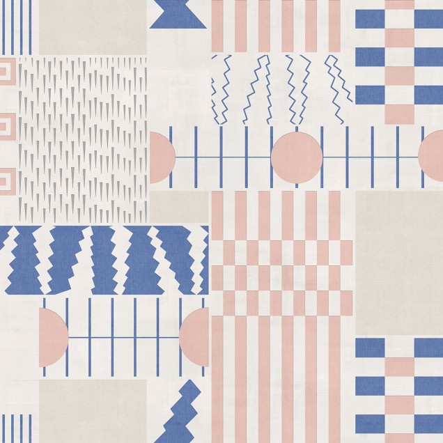 Tapet cu design geometric în nuanțe de roz și albastru