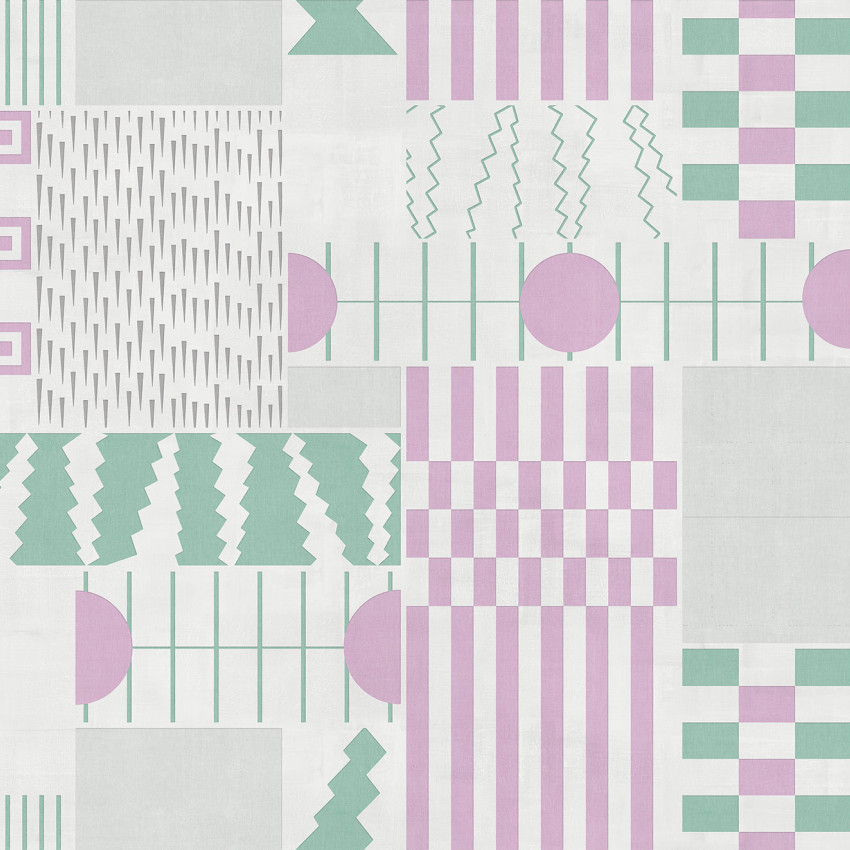 Tapet abstract cu modele geometrice in culori pastelate.