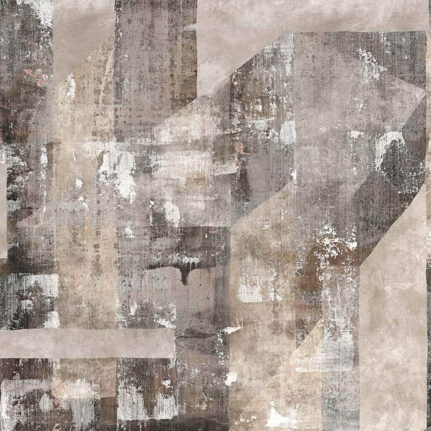 Tapet industrial cu design unic Qum Dark, cu textură de beton în nuanțe de gri și maro.