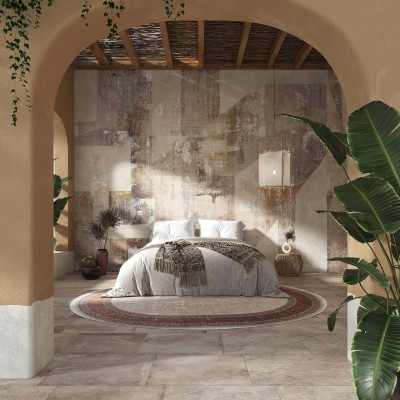Tapet cu design inspirat din natura, cu culori calde si texturi naturale, ideal pentru dormitor.