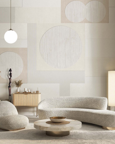 Tapet Safi, cu design geometric minimalist, in nuante neutre.