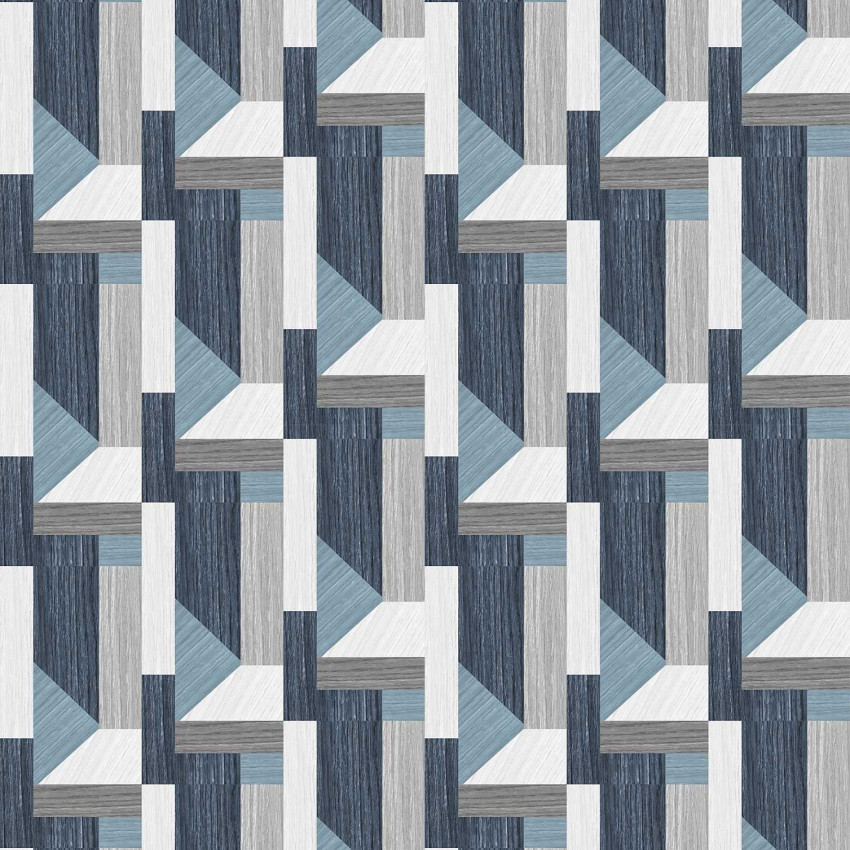 Tapet geometric modern cu diverse forme și nuanțe de albastru