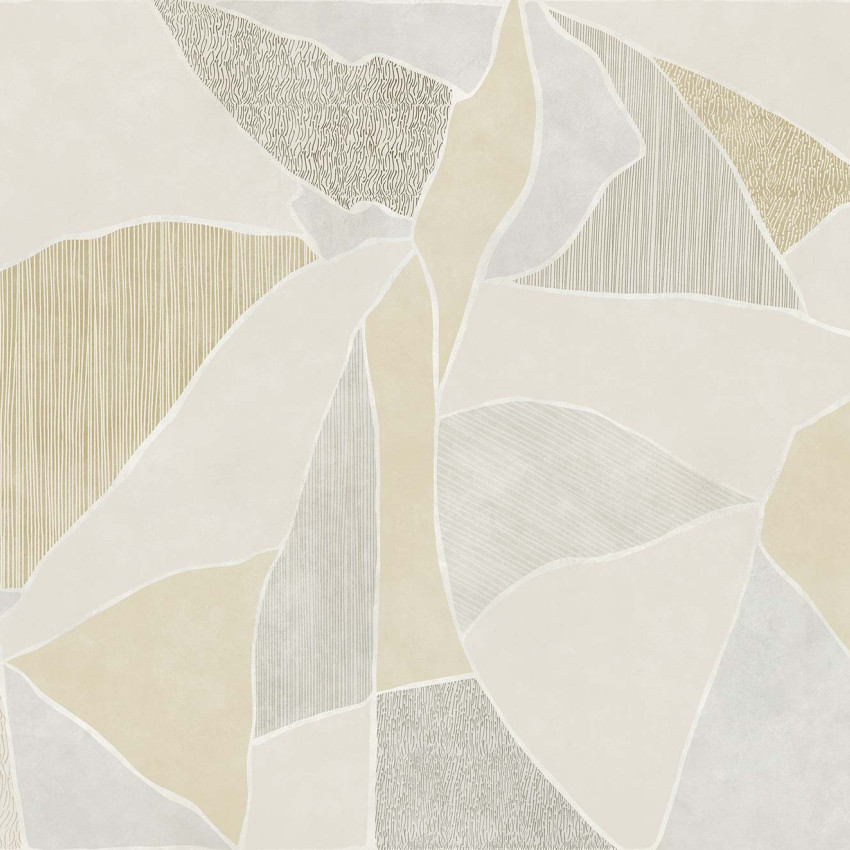 Tapet cu design abstract minimalist, cu linii subtile și forme geometrice în nuanțe neutre de bej, gri și alb.