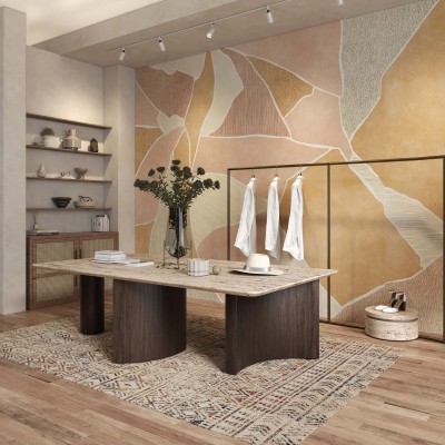 Tapet abstract in nuante de bej si portocaliu, cu design minimalist si modern