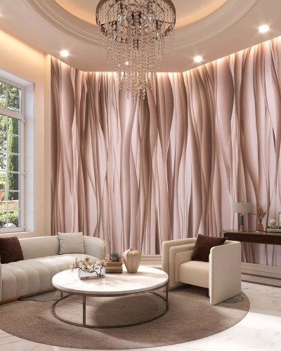Tapet cu design modern, Chiffon, Cipria, cu linii fine si delicate, perfect pentru a crea o atmosfera eleganta si relaxanta.