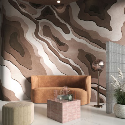 Tapet cu model 3D abstract, in nuante de bej si maro, cu aspect de textura de caramida. Ideal pentru decorarea livingului, dormitorului sau holului.