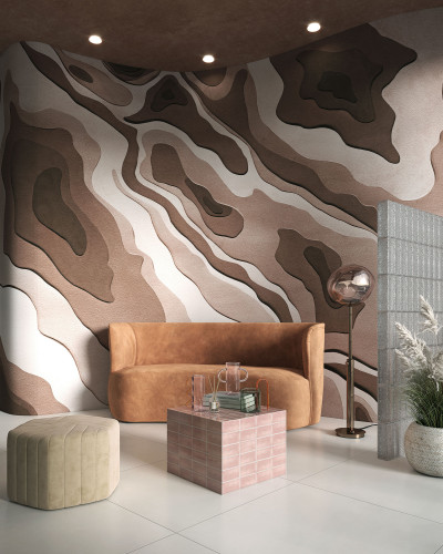 Tapet cu model 3D abstract, in nuante de bej si maro, cu aspect de textura de caramida. Ideal pentru decorarea livingului, dormitorului sau holului.