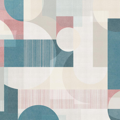 Wallpaper geometric abstract in nuanțe de albastru, roz și gri.