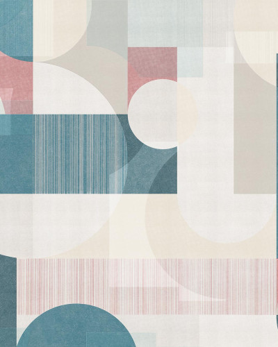 Wallpaper geometric abstract in nuanțe de albastru, roz și gri.