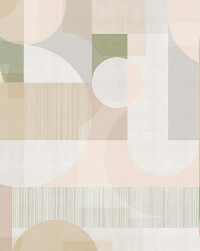 Wallpaper geometric modern cu tonuri neutre si o nuanta de verde.