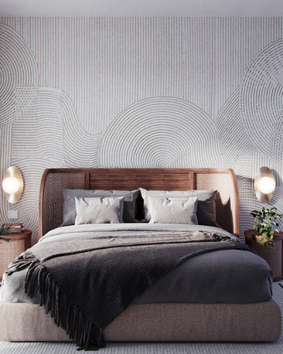 Wallpaper Sakamoto Grey cu design minimalist, în dormitor