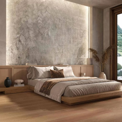 Tapet decorativ cu motive florale într-un dormitor elegant