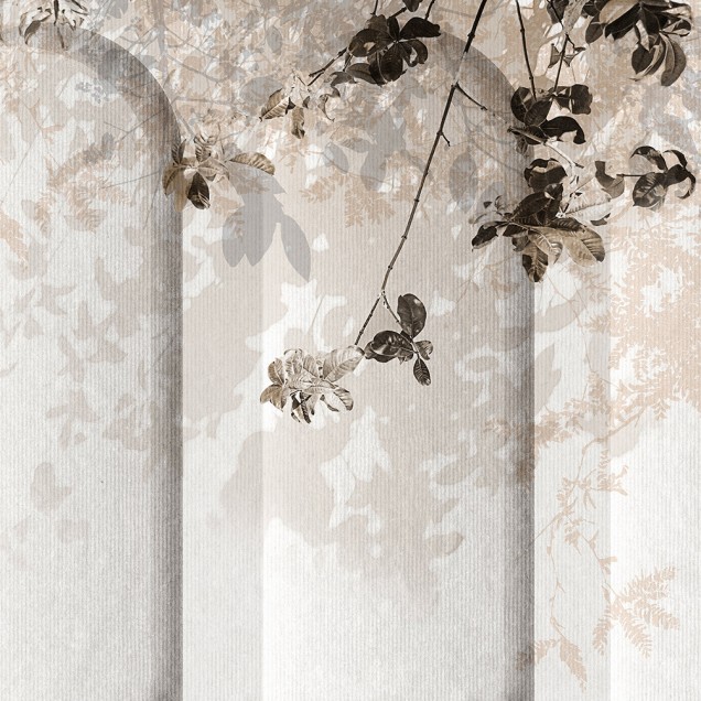 Fototapet Athena Alb, design modern cu ramuri delicate și arcuri, perfect pentru living, dormitor sau zona de dining.