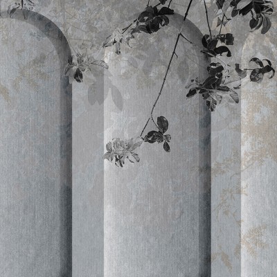 Tapet gri minimalist cu o ramura de copac
