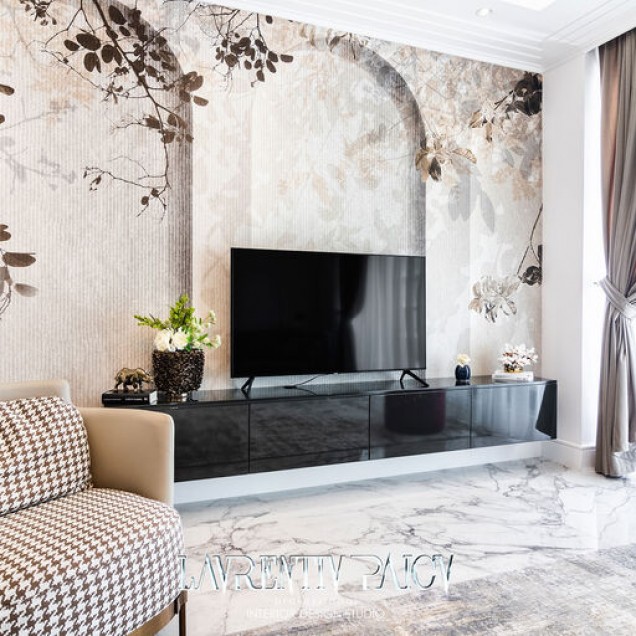Fototapet Athena Alb, design modern cu ramuri delicate și arcuri, perfect pentru living, dormitor sau zona de dining.