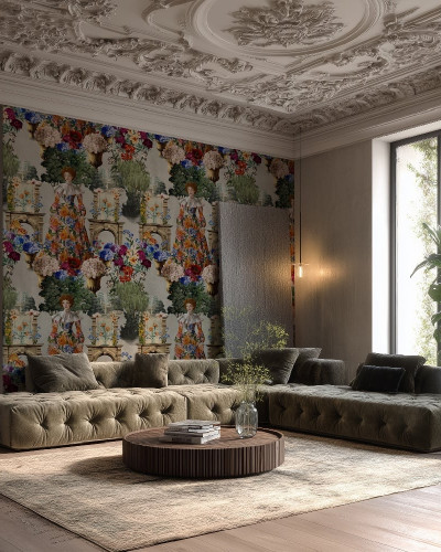 Tapet floral personalizat într-un interior elegant
