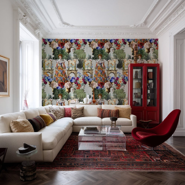 Tapet floral personalizat într-un interior elegant