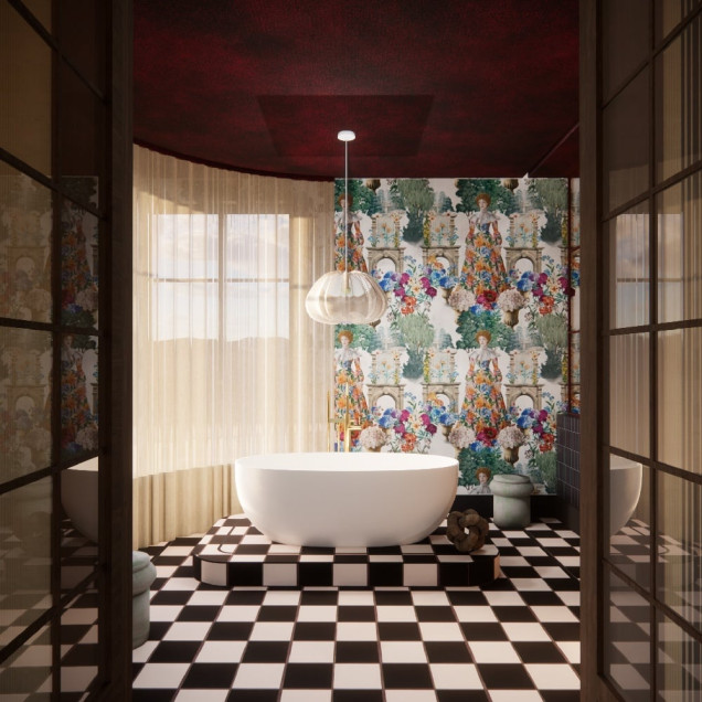 Tapet floral personalizat într-un interior elegant