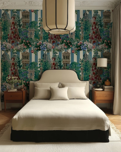 Tapet personalizat cu design floral și portrete, stil Lady Diana Spencer