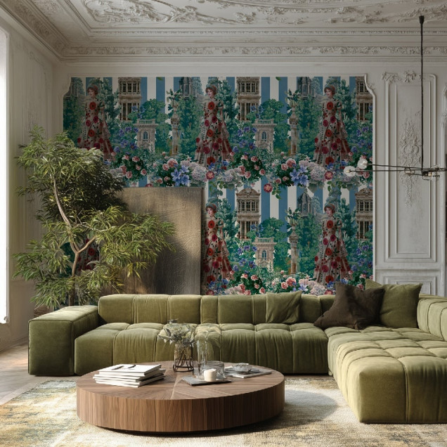 Tapet personalizat cu design floral și portrete, stil Lady Diana Spencer